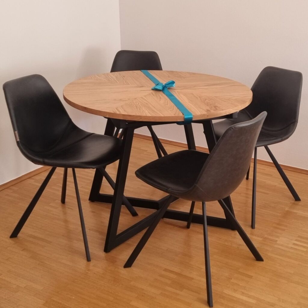 FJARIL BLACK table ronde moderne en chêne